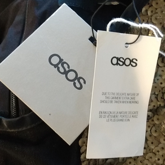 Asos Black Gold Sequin Mesh CutOut Mini Dress - Picture 6 of 8